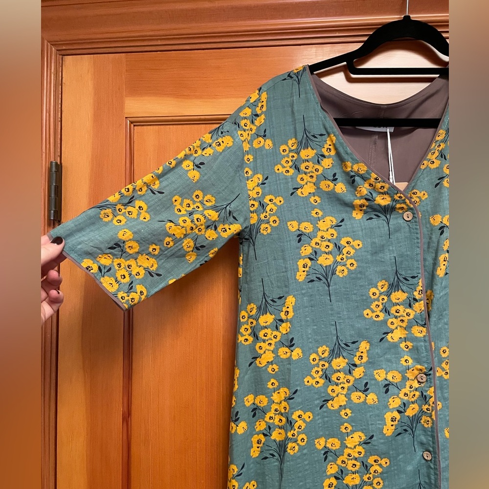 Gray/green dress with yellow flowers